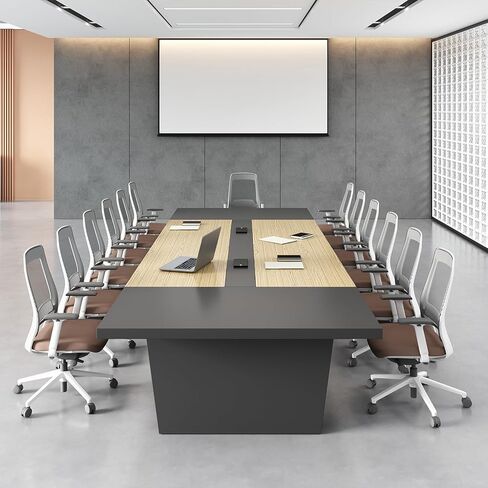 طاولة اجتماعات 10FT، طاولة اجتماعات مستطيلة كبيرة، طاولة غرفة اجتماعات حديثة مع إدارة الكابلات وسطح مكتب سميك 2 بوصة للمكتب (جوز ورمادي، 118 بوصة طول * 51 بوصة عرض * 30 بوصة ارتفاع) in Kuwait