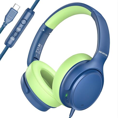 سماعات رأس INFURTURE USB C للأطفال مع ميكروفون، سماعات رأس للأطفال بخاصية إلغاء الضوضاء النشطة، حد حجم آمن 85/94 ديسيبل، سماعات فوق الأذن، سماعات رأس سلكية للأولاد والبنات للمدرسة/السفر، للأطفال in Kuwait