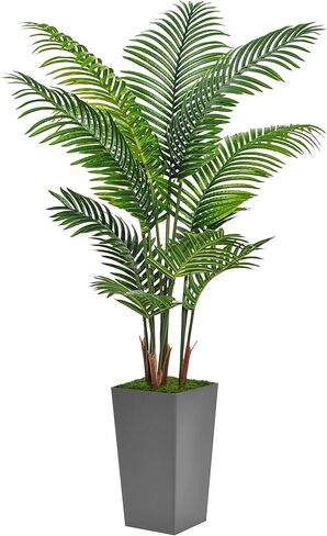 Artificial Palm Tree 5FT - Fake Tree with Black Tall Planter - Faux Tropical Areca Floor Plant in Pot - Artificial Silk Plant for Home Office Living Room Decor Indoor in Saudi Arabia