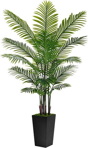 Artificial Palm Tree 5FT - Fake Tree with Black Tall Planter - Faux Tropical Areca Floor Plant in Pot - Artificial Silk Plant for Home Office Living Room Decor Indoor in Saudi Arabia