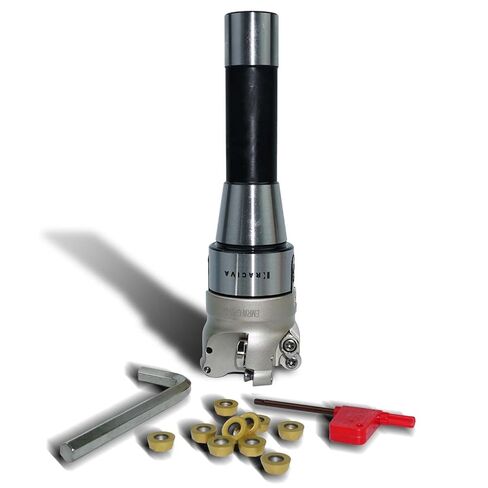 مطاحن وجه وتد مستديرة 50 مم EMR، R8 FMB22 7/16-20UNF ساق خيط، 10 قطع RPMT1204 إدراجات كربيد، مفتاح ربط T15 ومفتاح ربط 8 مم in Kuwait