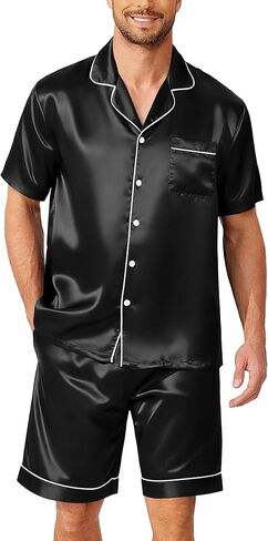 Ekouaer Mens Pajamas Set Silk Satin Sleepwear Short Sleeve Button Down Pjs Set 2 Piece Loungewear with Pockets S-XXL in Saudi Arabia