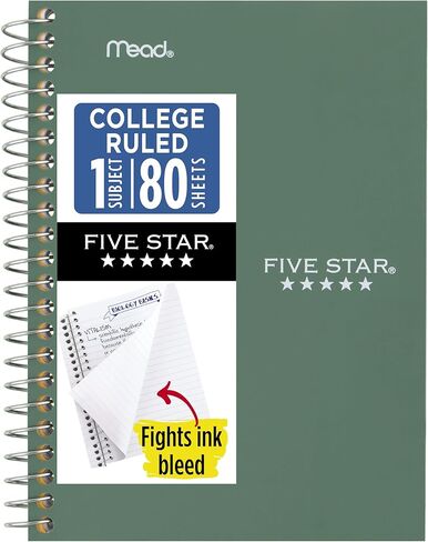 Five Star Spiral Notebook, 1 Subject, College Ruled Paper, 4-3/8" x 7", Personal Size, 80 Sheets, Fights Ink Bleed, Water Resistant Cover, Prom Pink (450048R) in Kuwait