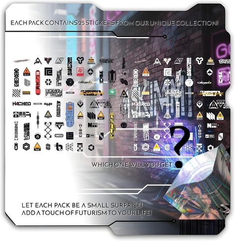 Cyberpunk Sticker Set, 25pcs Pack, Waterproof Futuristic Decals for Car, Truck, Bumper, Luptop, Glass, Window, Bottle, Mystery Cyber Pack ASKINAMI in Saudi Arabia