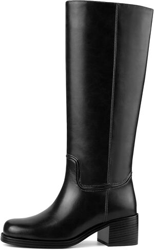 Women's Banana Knee High Boots Square Toe Chunky Block Heel Tall Pull on Fashion Comfortable Mid-Calf Long Boots in Saudi Arabia