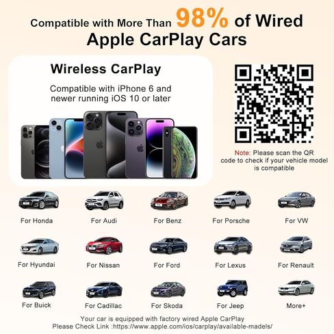 محول XHU اللاسلكي CarPlay، متوافق مع محول Apple CarPlay اللاسلكي 2025، ترقية تحويل CarPlay السلكي من المصنع إلى صندوق CarPlay اللاسلكي، بدلة التوصيل والتشغيل لنظام iOS 10+ والسيارات من 2016 in Kuwait