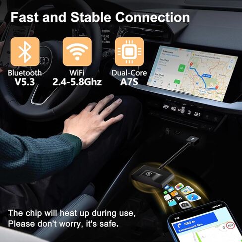 محول XHU اللاسلكي CarPlay، متوافق مع محول Apple CarPlay اللاسلكي 2025، ترقية تحويل CarPlay السلكي من المصنع إلى صندوق CarPlay اللاسلكي، بدلة التوصيل والتشغيل لنظام iOS 10+ والسيارات من 2016 in Kuwait