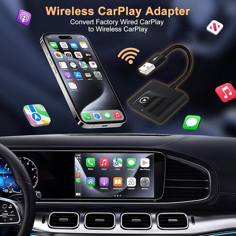محول XHU اللاسلكي CarPlay، متوافق مع محول Apple CarPlay اللاسلكي 2025، ترقية تحويل CarPlay السلكي من المصنع إلى صندوق CarPlay اللاسلكي، بدلة التوصيل والتشغيل لنظام iOS 10+ والسيارات من 2016 in Kuwait