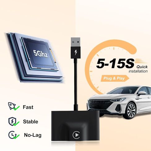 محول XHU اللاسلكي CarPlay، متوافق مع محول Apple CarPlay اللاسلكي 2025، ترقية تحويل CarPlay السلكي من المصنع إلى صندوق CarPlay اللاسلكي، بدلة التوصيل والتشغيل لنظام iOS 10+ والسيارات من 2016 in Kuwait