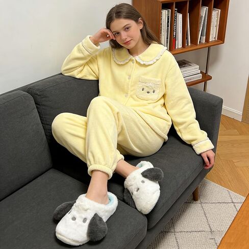 Roffatide Anime Cute Plush Open Back Floor Slippers Indoor Shoes Fuzzy Slippers with Rubber Sole for Women in Saudi Arabia