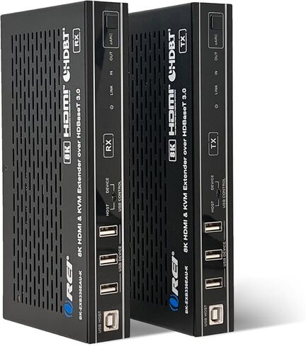 OREI 4K KVM HDMI USB-C Extender Balun HDBaseT 3.0 UltraHD 4K @ 60Hz 4:4:4 Over Single CAT5e/6/7 Cable with HDR, LAN, CEC, & IR Support, RS-232 Up to 330 Ft Audio Out - Power Over Cable in Kuwait