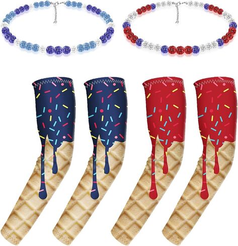 4 Pcs Ice Cream Arm Sleeves with Baseball Beaded Necklace, Youth Cooling UV Protection Compression Sleeves for Sports in Kuwait