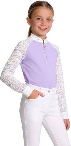 Girls Lace Long Sleeve Equestrian Shirt, Quarter Zip Youth Horse Riding Show & Training Top in Saudi Arabia