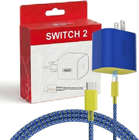 شاحن TPC 60 وات لجهاز نينتندو سويتش 2، محول تيار متردد 20 فولت 3 أمبير شحن سريع مع سلك USB-C مضفر بطول 6.6 قدم، متوافق مع سويتش 1، لايت، OLED، سطح البخار، يدعم وضع تلفزيون 4K (وردي وأصفر) in Saudi Arabia