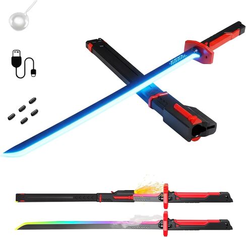 Lightsaber Spark Sword with Mist, 31.5" 8 Color Changing Light Up Cyberpunk Swords Toy, Hit Sound, Pop Up Automatically, for Cosplay, Dueling, Party Display in Saudi Arabia
