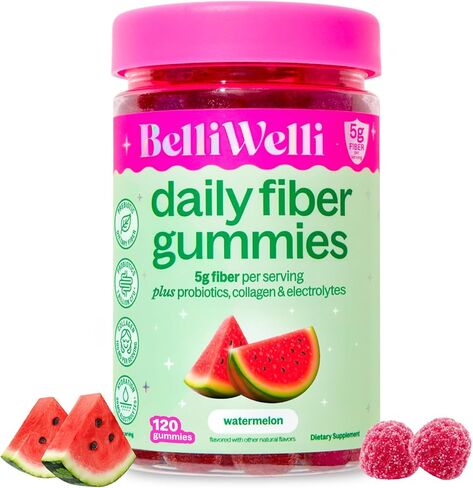 Belli Welli Fiber 4-in-1 Fiber Gummies Supplement with Added Probiotics, Collagen and Electrolytes for Regularity and Bloat Relief, Watermelon, 120 Count in Saudi Arabia