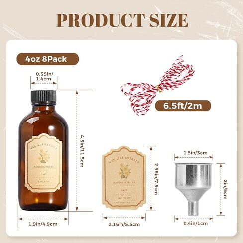 Jarsoph 4oz Amber Glass Bottles 8 PCS - Brown Boston Round Glass Bottles for Homemade Vanilla Extract, Essential Oils, Herbal Medicine, DIY Crafting - UV Protective 8 Pack Bottles for Syrup, Sauce in Saudi Arabia