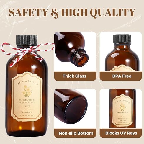 Jarsoph 4oz Amber Glass Bottles 8 PCS - Brown Boston Round Glass Bottles for Homemade Vanilla Extract, Essential Oils, Herbal Medicine, DIY Crafting - UV Protective 8 Pack Bottles for Syrup, Sauce in Saudi Arabia
