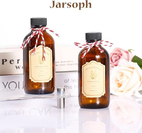 Jarsoph 4oz Amber Glass Bottles 8 PCS - Brown Boston Round Glass Bottles for Homemade Vanilla Extract, Essential Oils, Herbal Medicine, DIY Crafting - UV Protective 8 Pack Bottles for Syrup, Sauce in Saudi Arabia