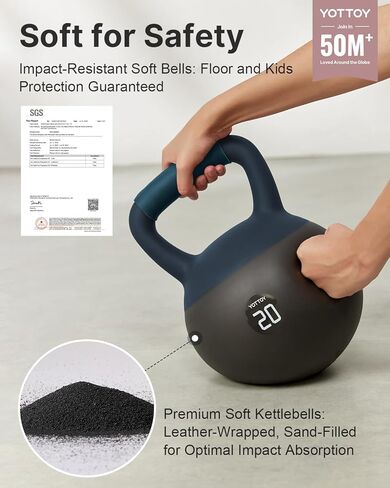 YOTTOY Soft Kettlebell with Leather Handle – Anti-Slip Sweat-Absorbing Grip, Home Gym Kettlebell Weights for Strength Training, Safe Neoprene Kettlebell for Women & Men in Saudi Arabia