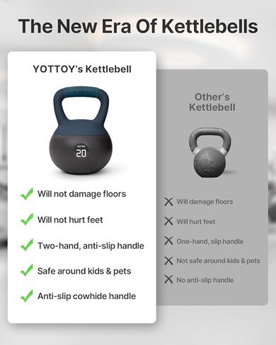 YOTTOY Soft Kettlebell with Leather Handle – Anti-Slip Sweat-Absorbing Grip, Home Gym Kettlebell Weights for Strength Training, Safe Neoprene Kettlebell for Women & Men in Saudi Arabia