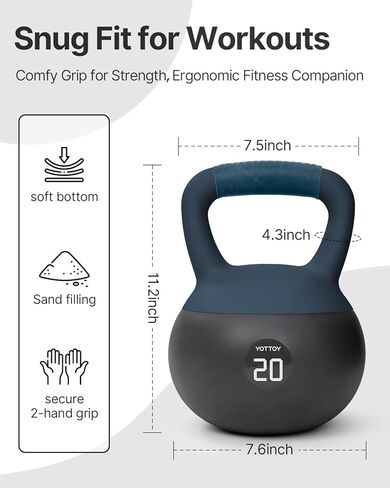 YOTTOY Soft Kettlebell with Leather Handle – Anti-Slip Sweat-Absorbing Grip, Home Gym Kettlebell Weights for Strength Training, Safe Neoprene Kettlebell for Women & Men in Saudi Arabia