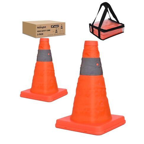 Nilight 18 Inch Collapsible Traffic Safety Cones 2 Pack - Bright Orange Parking Cones with Reflective Collars for Roadside Emergency, Parking, Driving Practice in Saudi Arabia