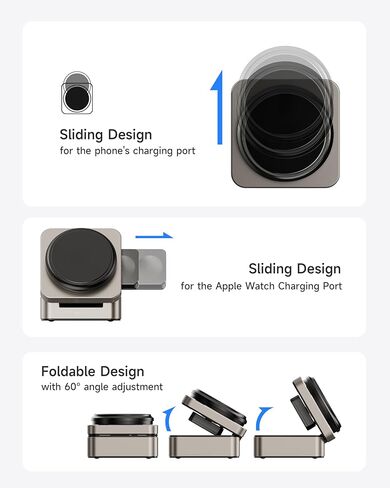 3-in-1 Wireless Charging Station for Apple, Qi2 Certified 15W Foldable Mag-Safe Travel Charger Stand Wireless Charger Dock for iPhone 17/16/15/14/13/12, Apple Watch & AirPods (30W Adapter Included) in Saudi Arabia