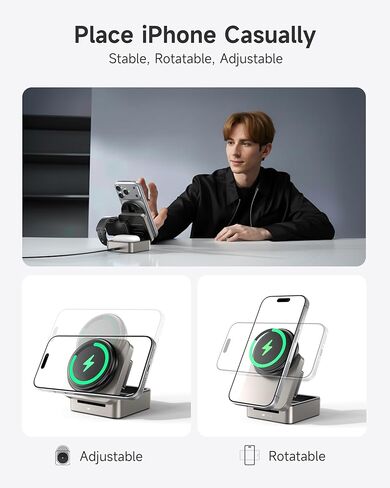 3-in-1 Wireless Charging Station for Apple, Qi2 Certified 15W Foldable Mag-Safe Travel Charger Stand Wireless Charger Dock for iPhone 17/16/15/14/13/12, Apple Watch & AirPods (30W Adapter Included) in Saudi Arabia