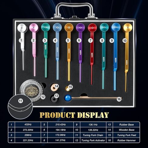 10 PCS Chakra Tuning Fork for Healing, Multi-Color Weighted Tuning Forks, Aluminum Alloy Tuning Forks with Activator & Feet (126.22-432Hz) for DNA Healing, Sound Therapy in Kuwait