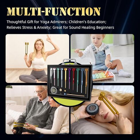 10 PCS Chakra Tuning Fork for Healing, Multi-Color Weighted Tuning Forks, Aluminum Alloy Tuning Forks with Activator & Feet (126.22-432Hz) for DNA Healing, Sound Therapy in Kuwait