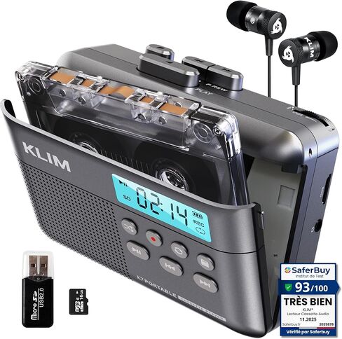 مشغل أشرطة كاسيت KLIM K7 - محول كاسيت إلى MP3 - محمول - ميكروفون ومكبر صوت مدمج - بطارية قابلة للشحن - سماعات أذن - بطاقة SD سعة 16 جيجابايت - أزرق in Kuwait