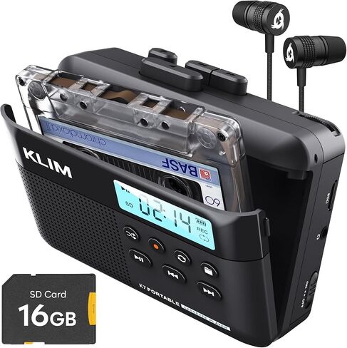 مشغل أشرطة كاسيت KLIM K7 - محول كاسيت إلى MP3 - محمول - ميكروفون ومكبر صوت مدمج - بطارية قابلة للشحن - سماعات أذن - بطاقة SD سعة 16 جيجابايت - أزرق in Kuwait