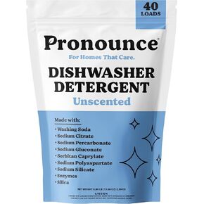 Pronounce Dishwasher Detergent Powder - Cleaner Ingredients, Fragrance Free - Ultra Concentrated, Cuts Grease and Grime, Dishwasher Pods Alternative (Residue-Free). (80 Loads, Unscented) in Saudi Arabia