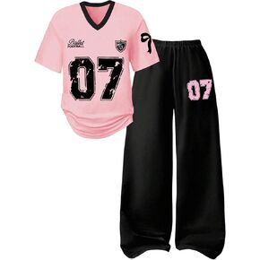 أطقم ملابس صيفية للفتيات مكونة من قطعتين وقميص جيرسي بأكمام قصيرة وسروال كارجو عصري in Kuwait