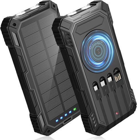 Solar Power Bank,49800mAh Wireless Portable Phone Charger with Built-in 4 Cables,22.5W Fast Charging External Battery Pack PD 3.0 USB-C In/Output for iPhone,iPad,Android,Perfect for Camping, Hiking in Saudi Arabia