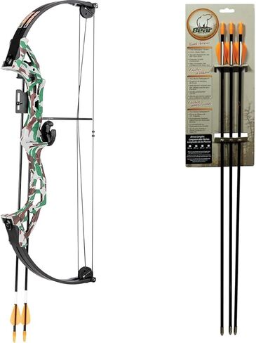 يتضمن قوس Bear Archery Brave Youth Bow بسكويت الشارب والسهام وجعبة السهم الموصى بها للأعمار من 8 سنوات فما فوق، اليد اليمنى in Kuwait