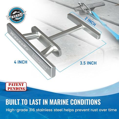WAVESRX LockNDock™ Portable Docking Cleat for PWC & Small Craft | 316 Stainless Steel Temporary Boat Cleats 4 inch, Twist-to-Lock, Tool-Free,No-Drill Dock Rope Cleat in Saudi Arabia