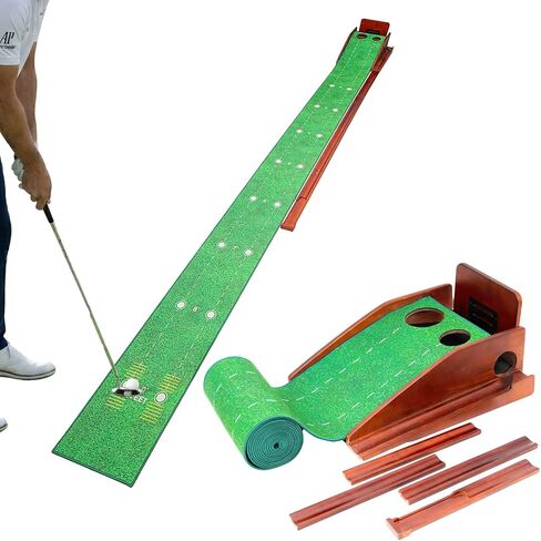 Putting Green Indoor with 20°/25°/30° Adjustable Green Slope, Auto Ball Return - Easy to Fold Solid Wood Base, Golf Training Aid for Home, Office, Backyard - Golf Putting Mat for Men in Saudi Arabia