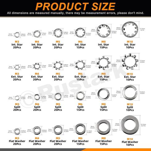 400Pcs 6 Sizes 304 Stainless Steel SAE External & Internal Star Washers & Split Lock Washers & Flat Washer Assortment Kit Spring Lock Washer for Home Industry Construction in Saudi Arabia