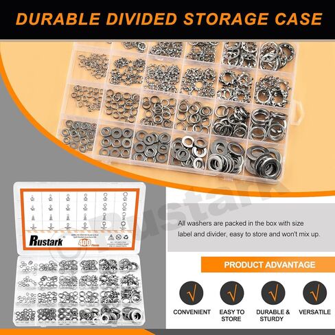 400Pcs 6 Sizes 304 Stainless Steel SAE External & Internal Star Washers & Split Lock Washers & Flat Washer Assortment Kit Spring Lock Washer for Home Industry Construction in Saudi Arabia