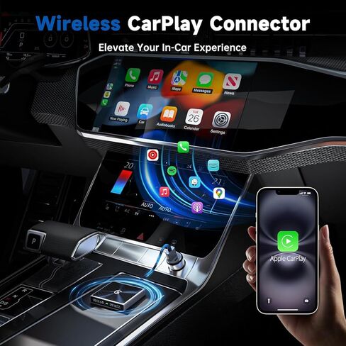 محول CarPlay اللاسلكي لهواتف iPhone، دونجل صغير جدًا 2 في 1 لجهاز Apple iOS10+، تحويل سلكي إلى CarPlay لاسلكي، اتصال فوري، مناسب للسيارات مع CarPlay مدمج، أسود in Kuwait