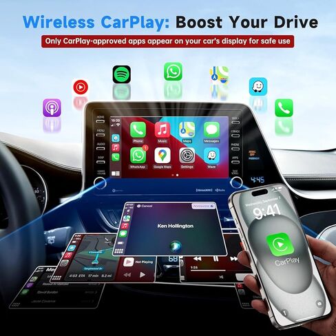 محول CarPlay اللاسلكي لهواتف iPhone، دونجل صغير جدًا 2 في 1 لجهاز Apple iOS10+، تحويل سلكي إلى CarPlay لاسلكي، اتصال فوري، مناسب للسيارات مع CarPlay مدمج، أسود in Kuwait
