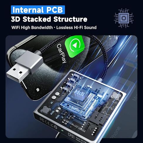 محول CarPlay اللاسلكي لهواتف iPhone، دونجل صغير جدًا 2 في 1 لجهاز Apple iOS10+، تحويل سلكي إلى CarPlay لاسلكي، اتصال فوري، مناسب للسيارات مع CarPlay مدمج، أسود in Kuwait