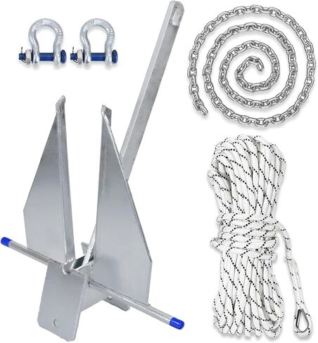 Heavy Duty Boat Anchor Kit, 5/8/10/13/18/25 lb Galvanized Danforth Anchor with Anchor Chain, Shakles and Boat Anchor Rope, Fluke Anchor Kit for Boats Pontoon, Deck, Fishing, and Sail in Kuwait