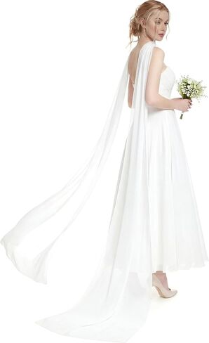 Bridal Neck Scarf Long for Wedding 157 Inch White Chiffon Veil Scarf for Bride Minimalist Tulle Wrap for Ceremony Elopement Evening Dress Reception Bridal Portrait in Kuwait
