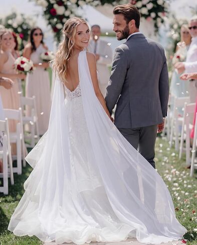 Bridal Neck Scarf Long for Wedding 157 Inch White Chiffon Veil Scarf for Bride Minimalist Tulle Wrap for Ceremony Elopement Evening Dress Reception Bridal Portrait in Kuwait