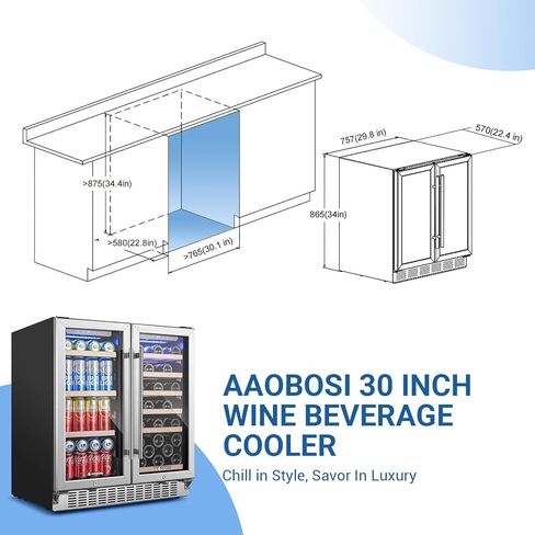 AAOBOSI Wine Fridge Cooler, 46 Bottles,24 inch Dual Zone Wine Cooler Under Counter with Safety Lock,Built-in or Freestanding Wine Refrigerators for Home,Office,Bar in Saudi Arabia