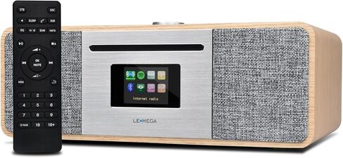 نظام موسيقى LEMEGA MSY3، راديو إنترنت واي فاي، راديو FM رقمي، اتصال سبوتيفي، مكبر صوت بلوتوث، صوت ستيريو، صندوق خشبي، مخرج سماعة الرأس، ساعة منبه، 40 مجموعة مسبقة، تحكم كامل عن بعد والتطبيق - بلوط أبيض in Kuwait