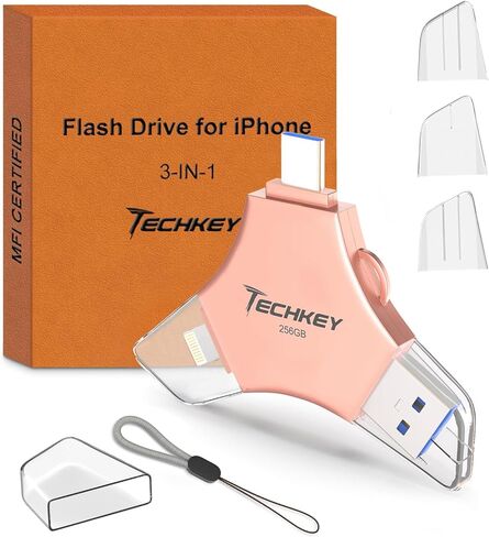 USB 3.0 Flash Drive 64gb for iPhone, 3in1 External Memory Picture Keeper Storage Stick for Photo/Video/Data Saver/Backup, V2.40 High Speed Thumb Drives for iPhone/iPad/Android/PC - Blueish-Gray in Saudi Arabia